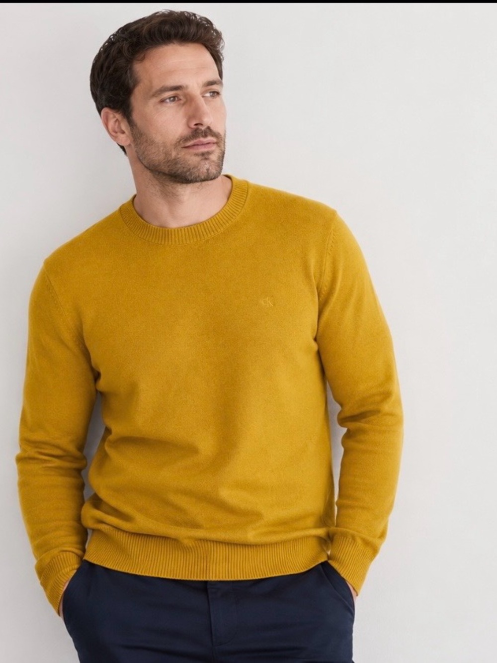 Calvin Klein Men’s Mustard Wool Blend Crew Neck Sweater Size Large L